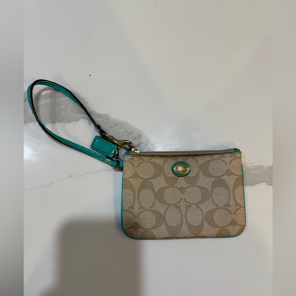 Coach Khaki Green Signature Zip Wristlet